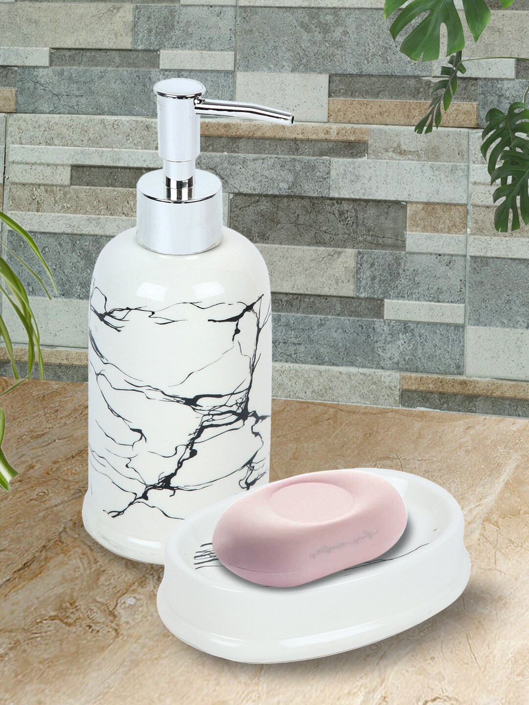 

House Of Accessories 2-Piece White & Black Bathroom Accessories