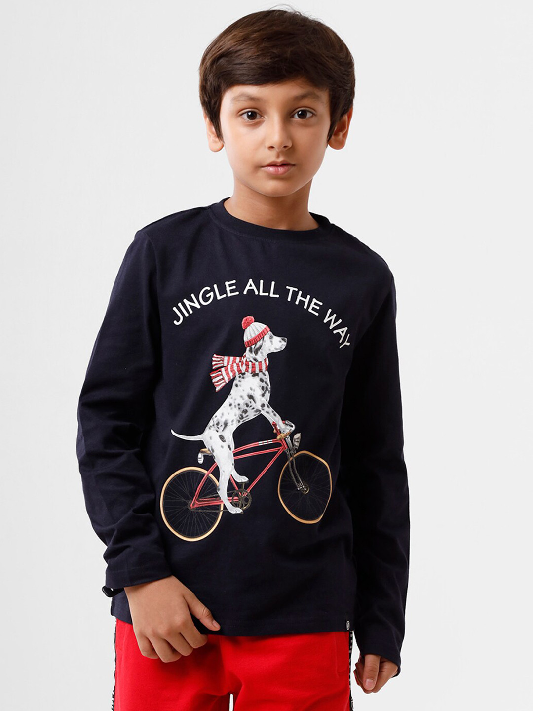 

PIPIN Boys Navy Blue Biker Printed Applique T-shirt