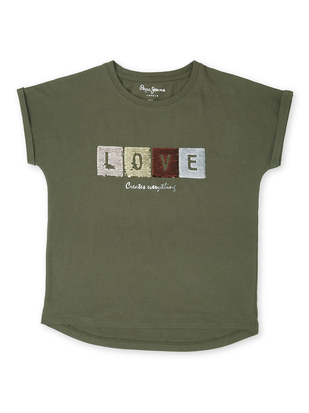 

Pepe Jeans Girls Olive Green Extended Sleeves Applique T-shirt