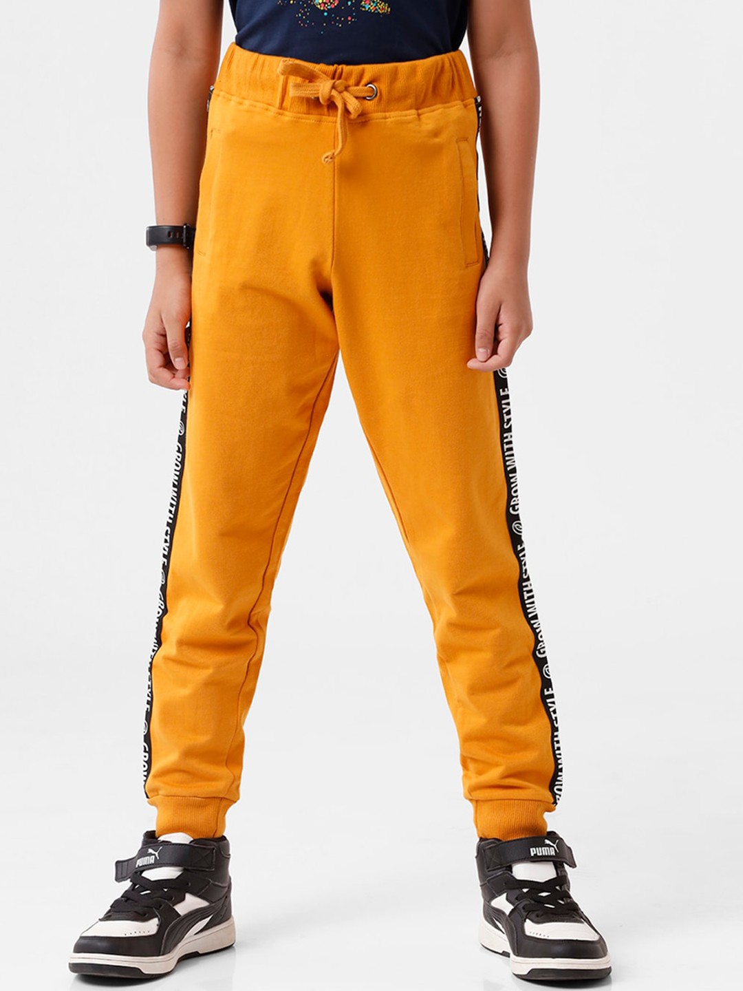 

PIPIN Boys Mustard-Yellow Solid Pure Cotton Joggers
