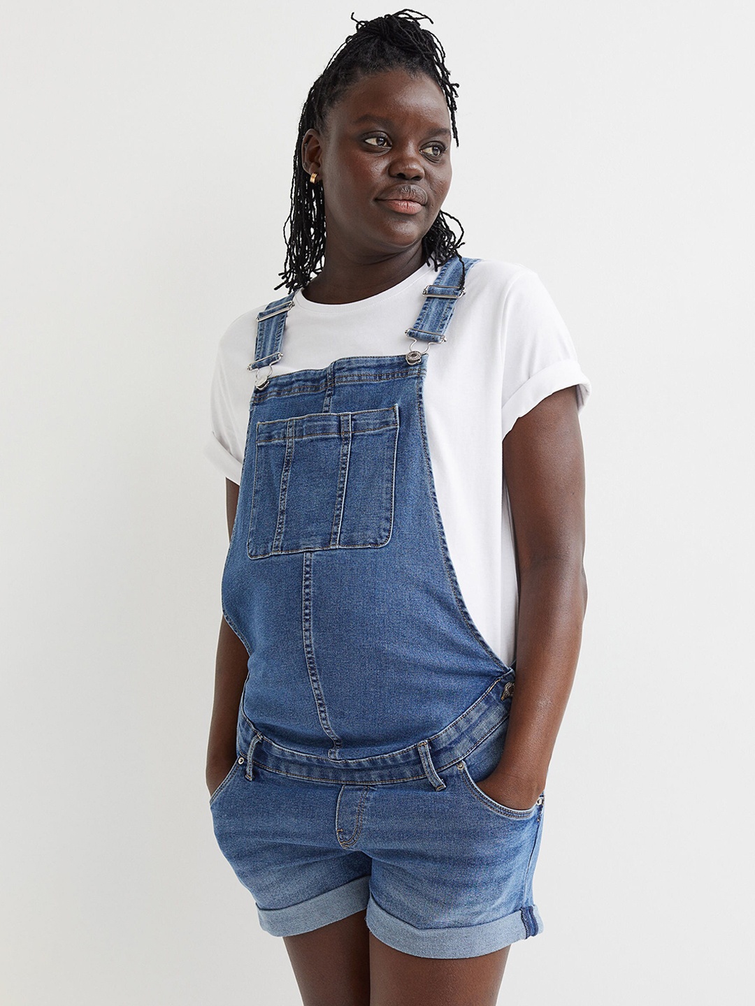 

H&M Women Blue Solid MAMA Dungaree Shorts