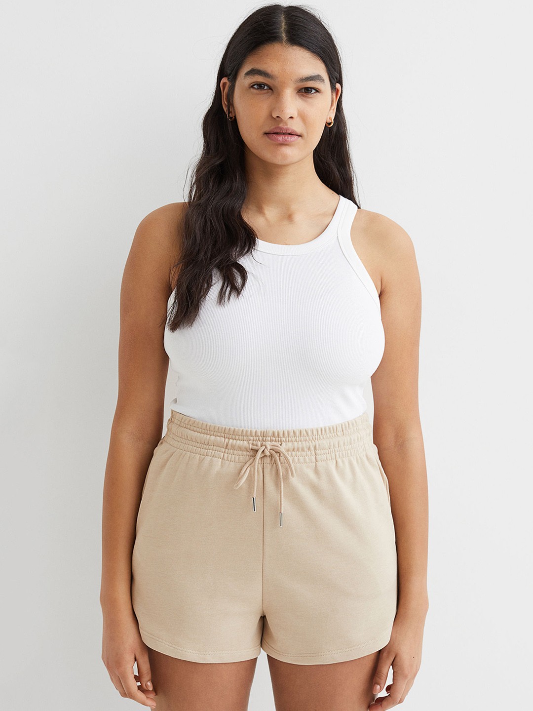 

H&M Beige Solid Sweatshirt Shorts