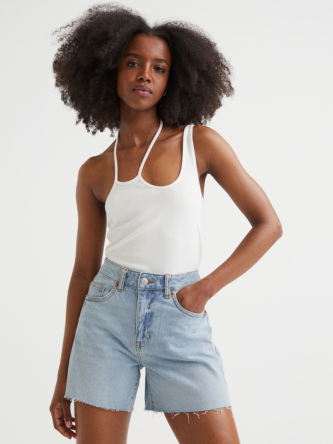 

H&M Women Blue Denim High Waist Shorts