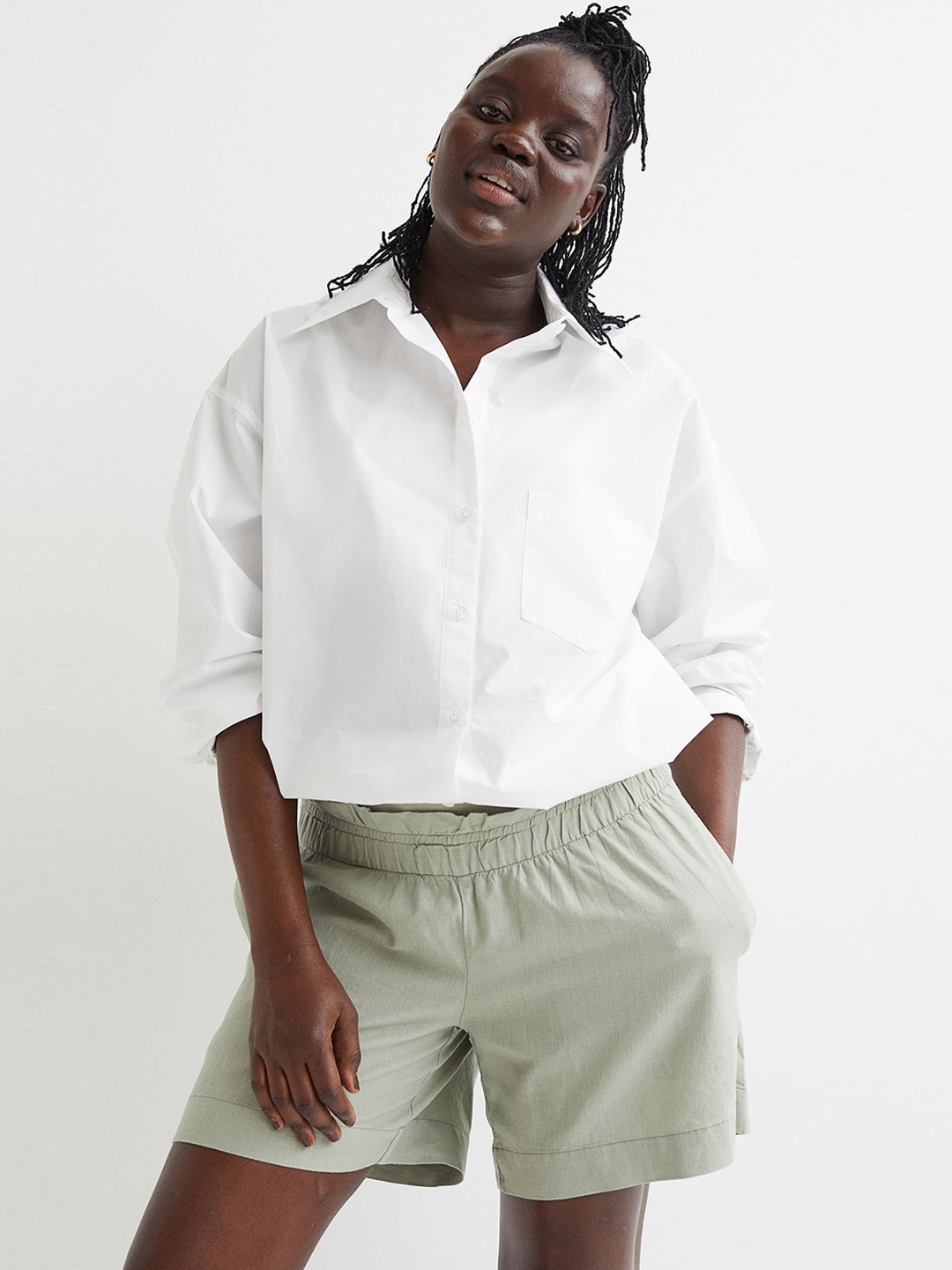 

H&M Women Green Mama Linen-blend Shorts