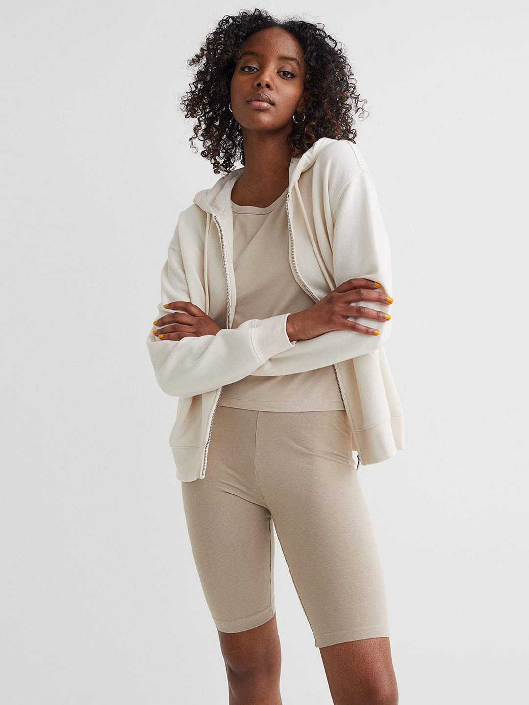 

H&M Women Beige Cotton Jersey Cycling Shorts