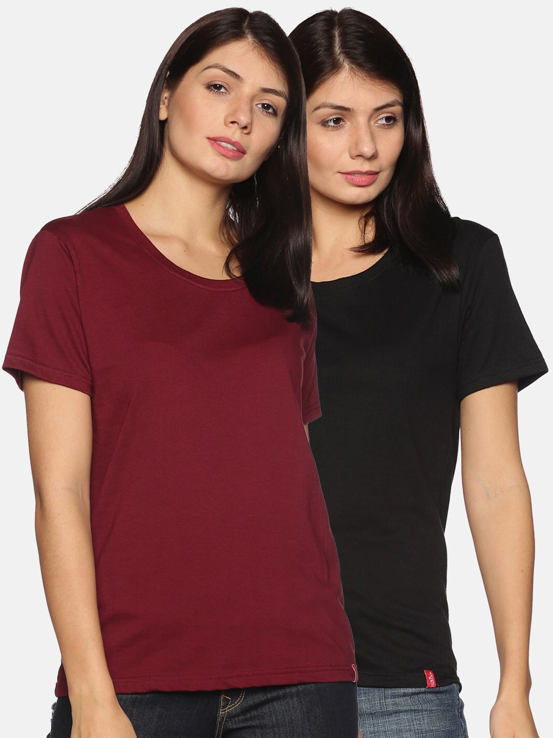

NOT YET by us Women Black 2 V-Neck T-shirt