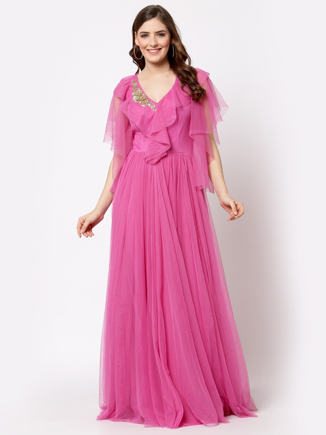 

Just Wow Pink Net Maxi Dress