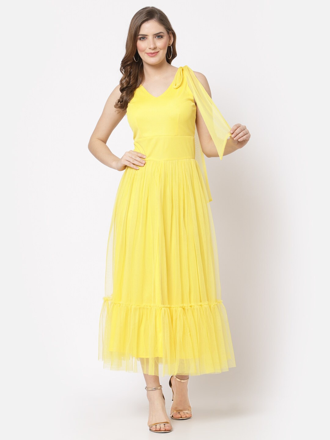 

Just Wow Yellow Net Maxi Dress