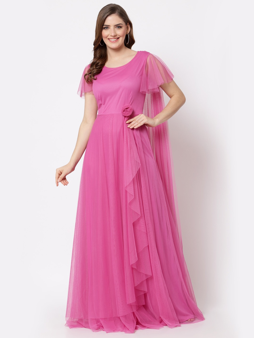 

Just Wow Pink Net Maxi Dress