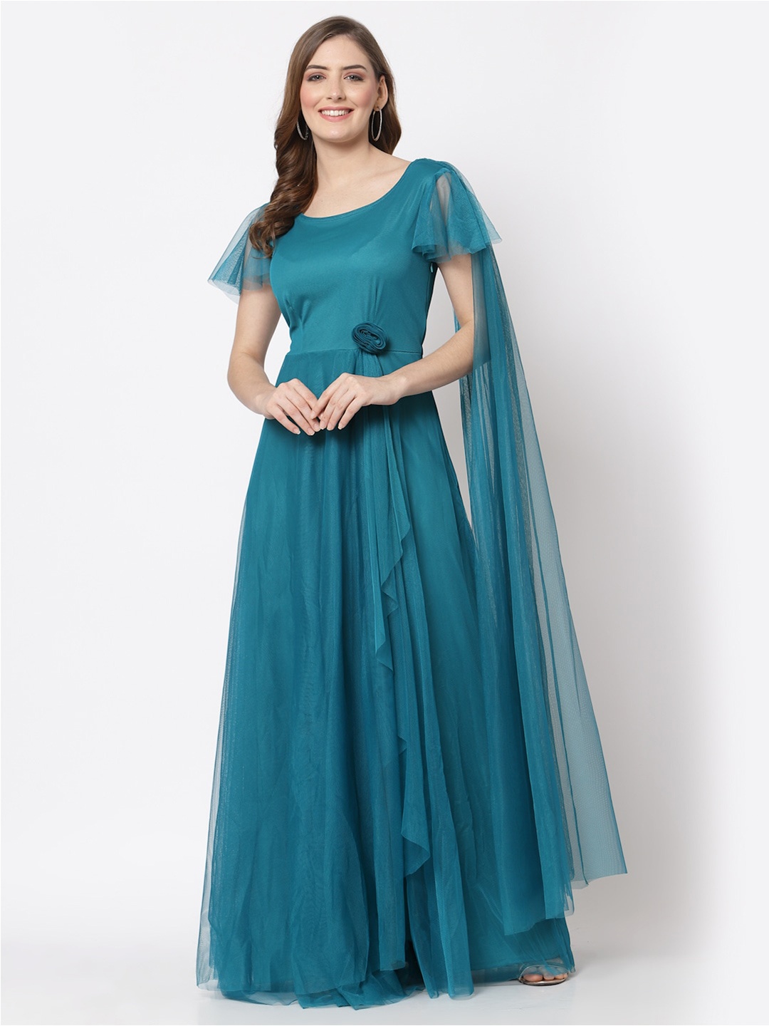 

Just Wow Teal Net Maxi Dress