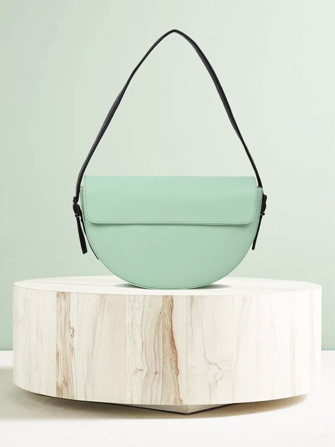 

Apsis Women Pastel Green Half Moon Structured Handheld Bag
