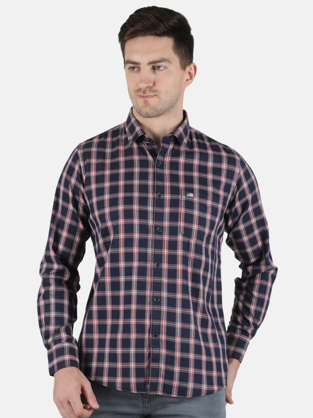 

Monte Carlo Men Navy Blue Classic Tartan Checks Checked Casual Shirt
