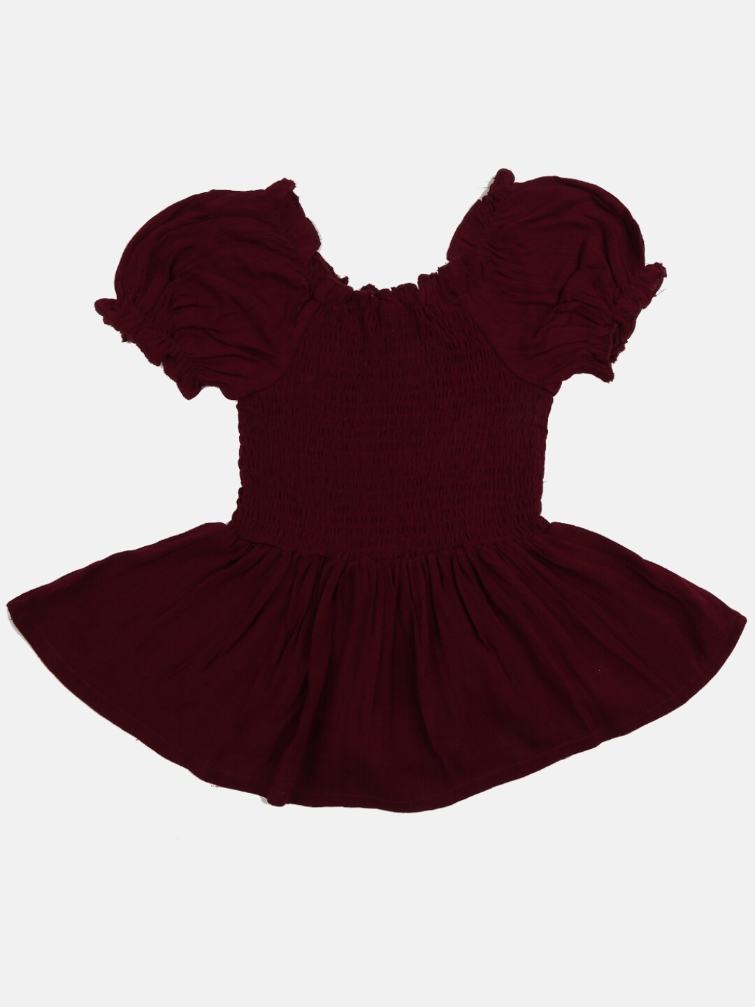 

V-Mart Maroon Solid Smocked Top