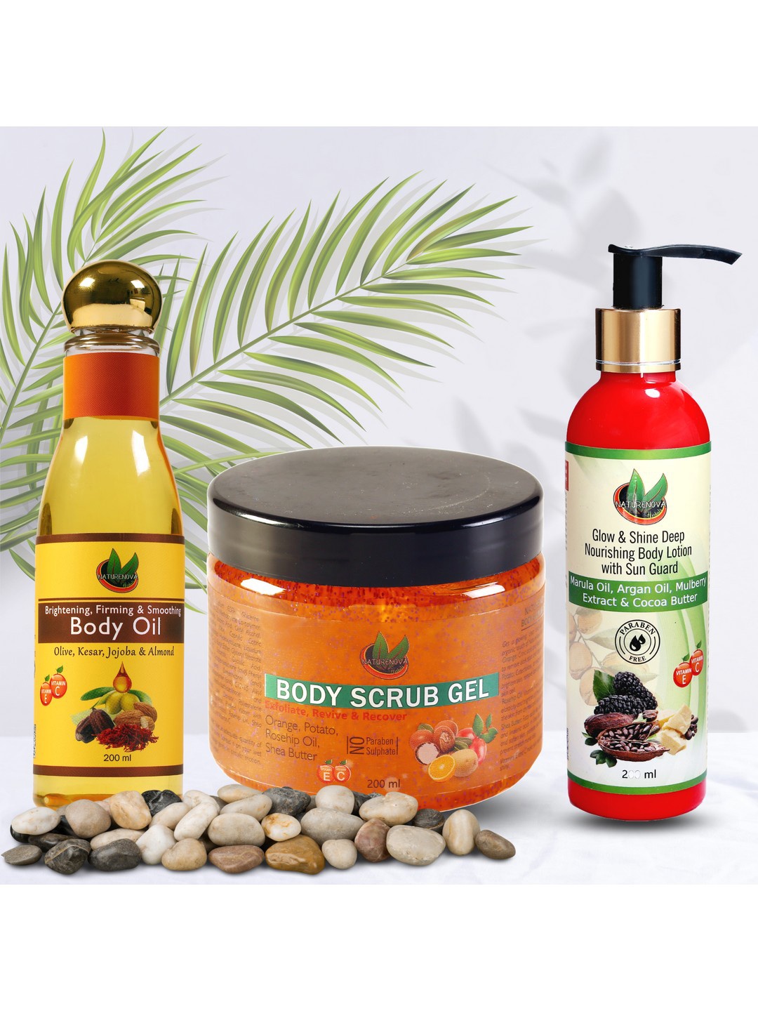 

NatureNova Herbals Set of Scrub Gel + Body Oil + Body Lotion, Multi