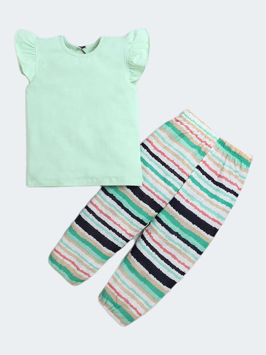 

The Magic Wand Girls Flutter Sleeves Top with Joggers, Green