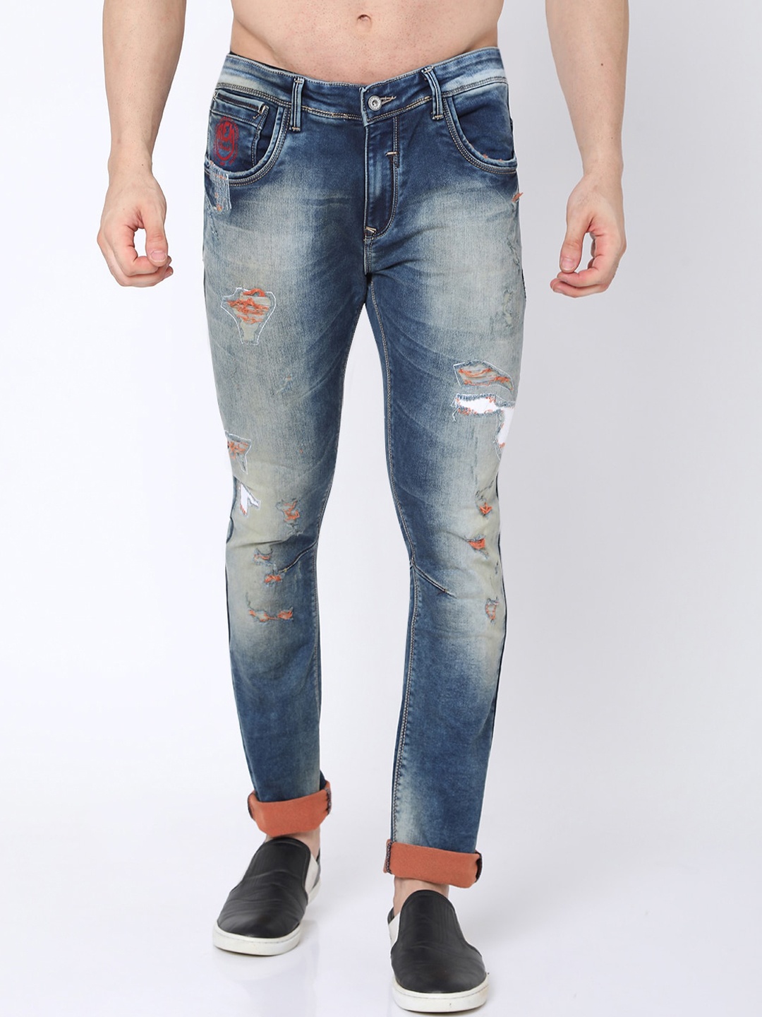 

Rex Straut Jeans Men Blue Comfort Slim Fit Mildly Distressed Heavy Fade Stretchable Jeans