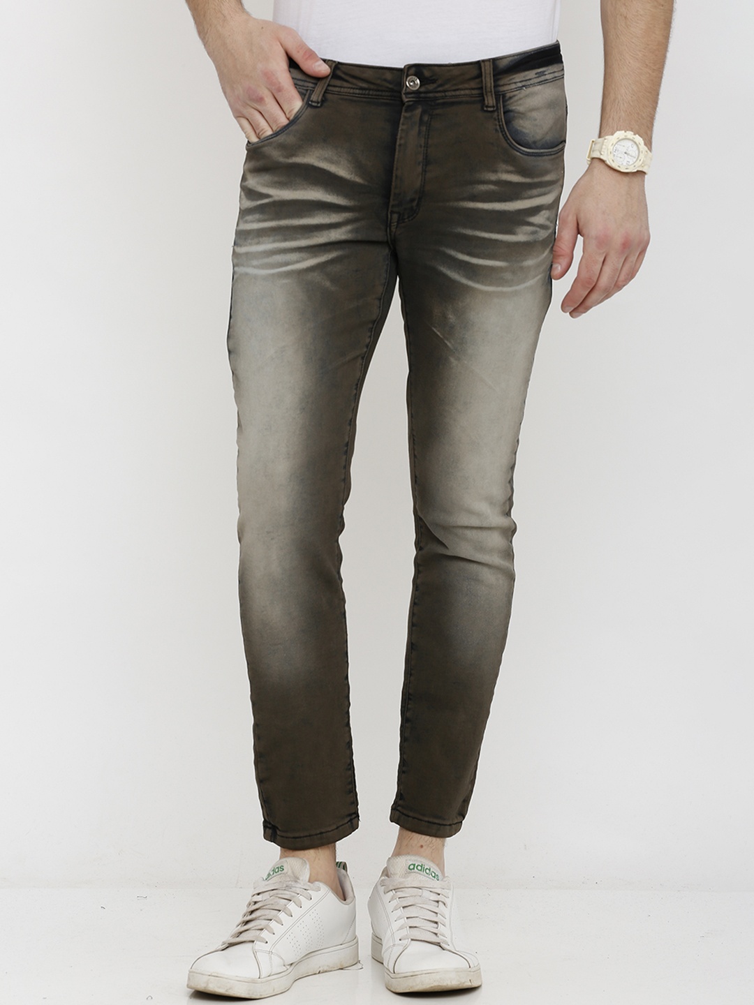 

Rex Straut Jeans Men Brown Comfort Slim Fit Heavy Fade Stretchable Jeans