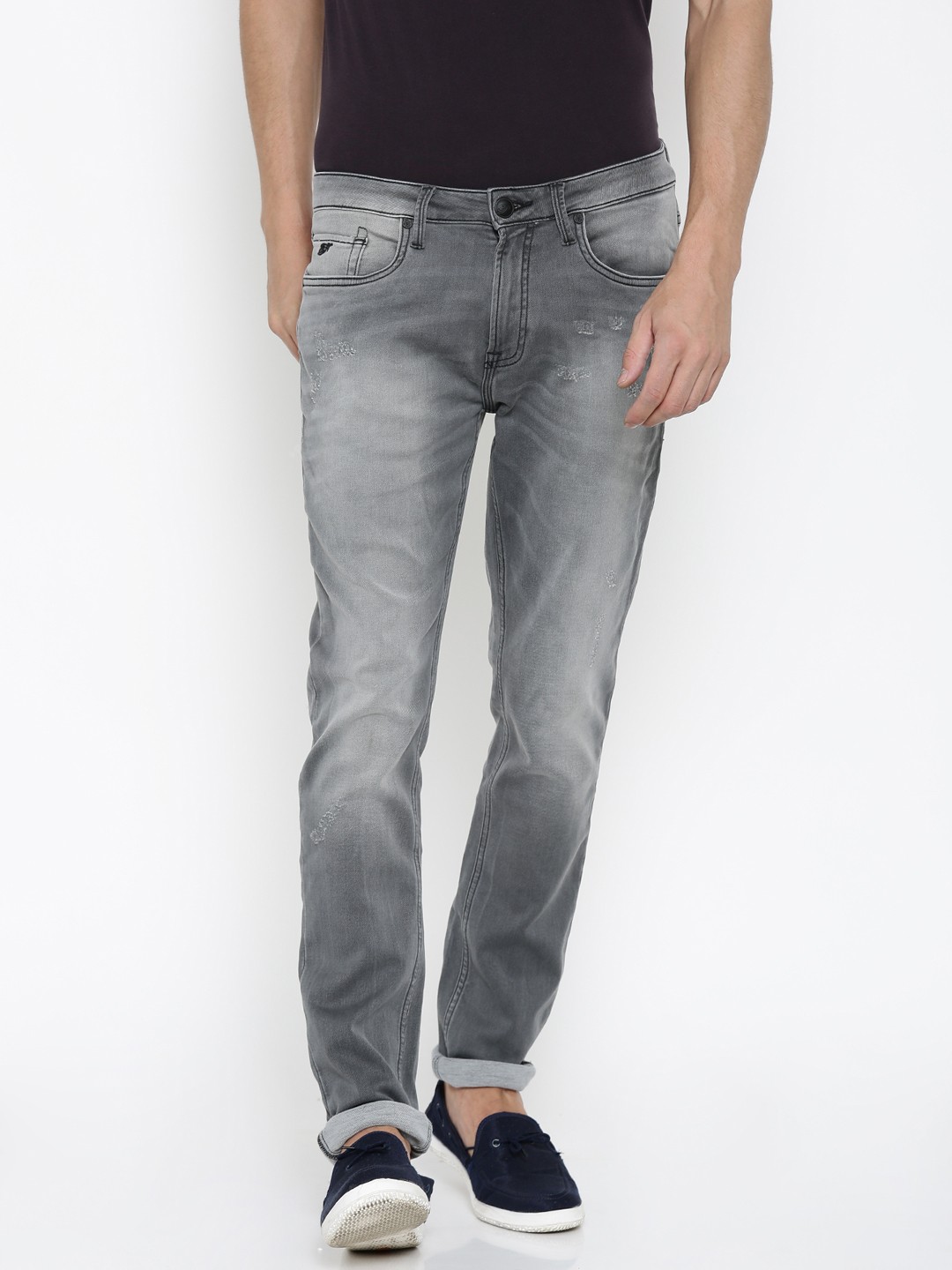 

Ed Hardy Men Grey Super Slim Fit Mid-Rise Low Distress Jeans