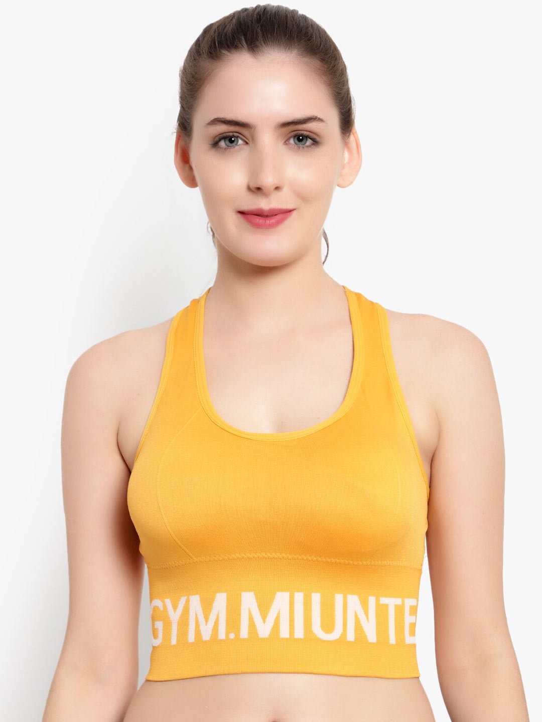 

BRACHY Mustard Typography Lightly Padded & Non Wired Bra