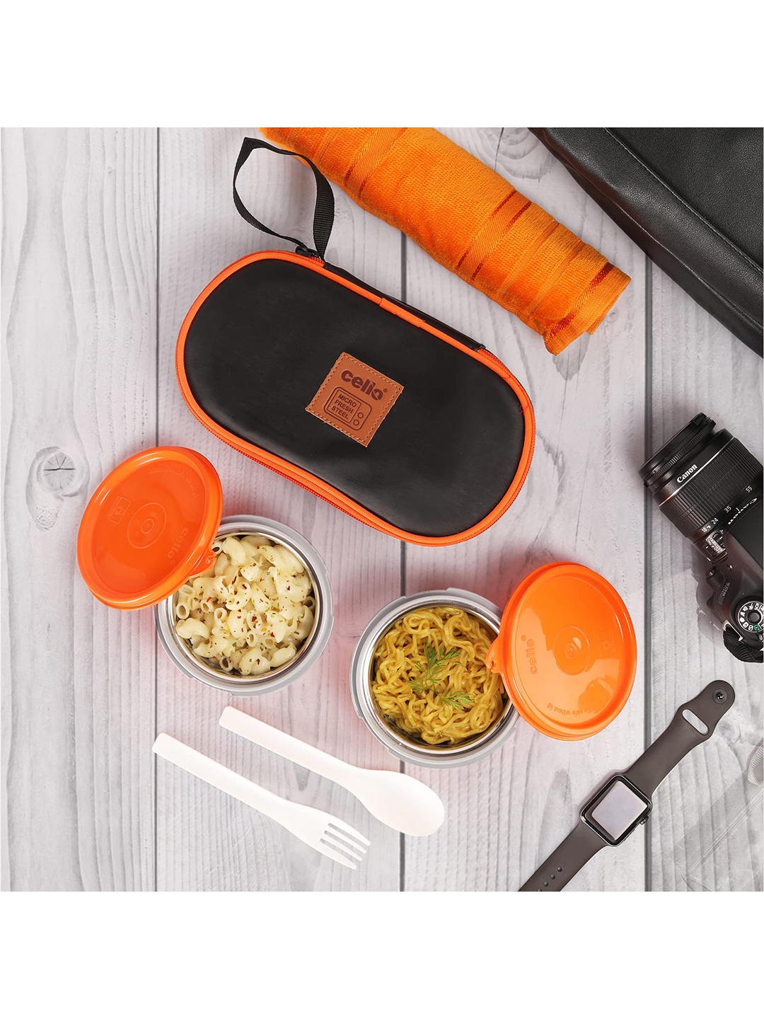 

Cello Orange & Black 2 Pcs Stainless Steel Micro Insulated Lunch Box