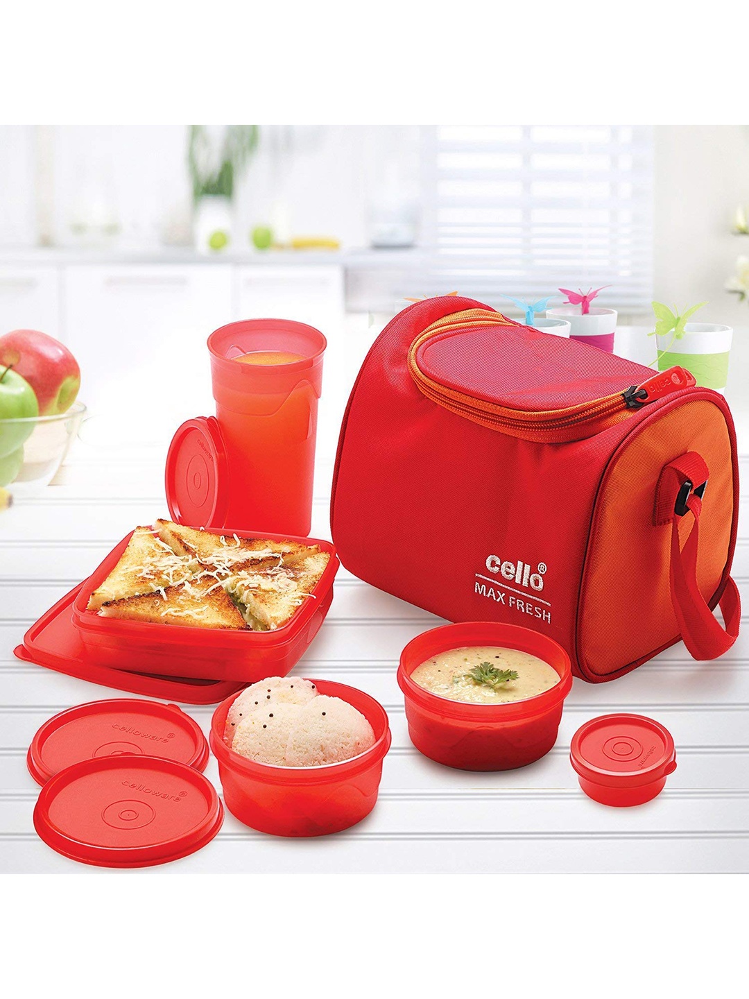 

Cello MF Sling 5Pcs Red Plastic Lunch Box with Jacket