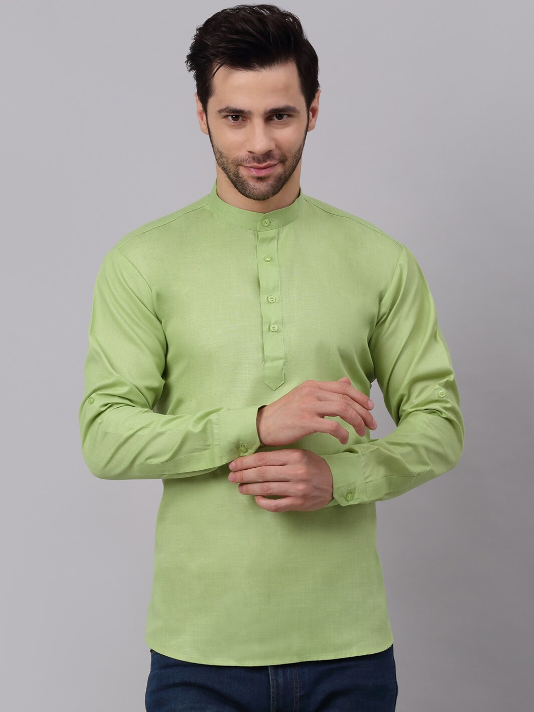 

NEUDIS Men Mint Green Solid Cotton Short Kurta