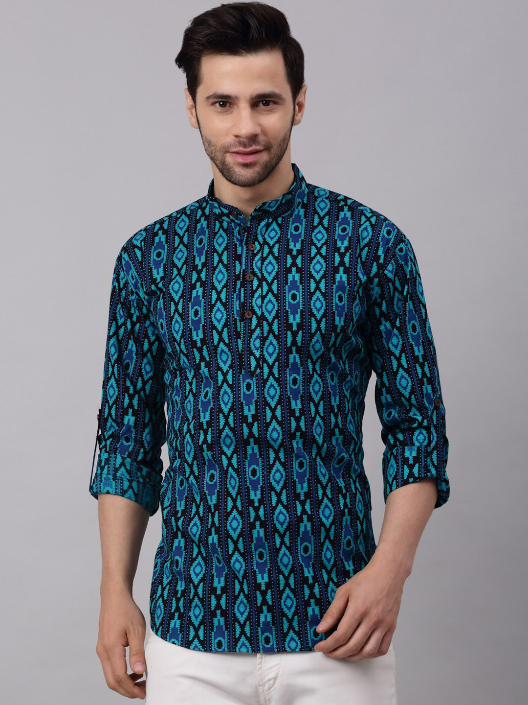 

NEUDIS Men Blue Printed Cotton Short Kurta