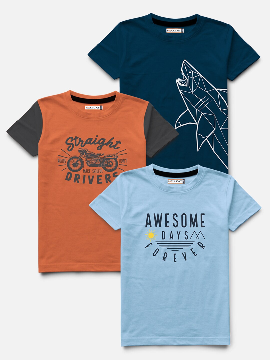 

HELLCAT Boys Orange Typography 3 Printed Bio Finish Applique T-shirt