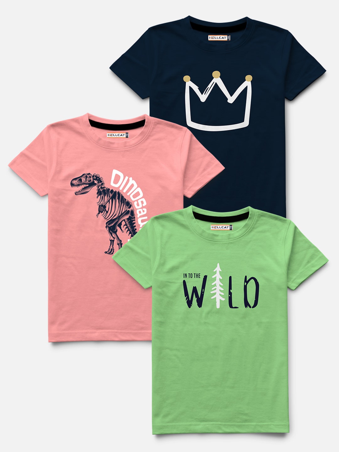 HELLCAT Boys Pink Typography 3 Printed Bio Finish Applique T-shirt