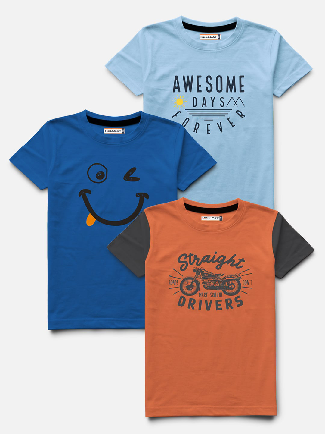 

HELLCAT Boys Orange Typography 3 Printed Bio Finish Applique T-shirt