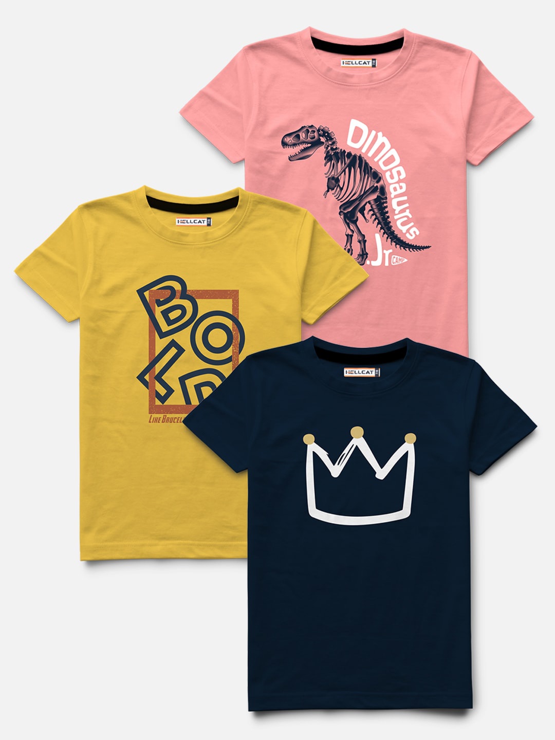 

HELLCAT Boys Yellow Typography 3 Printed Bio Finish Applique T-shirt