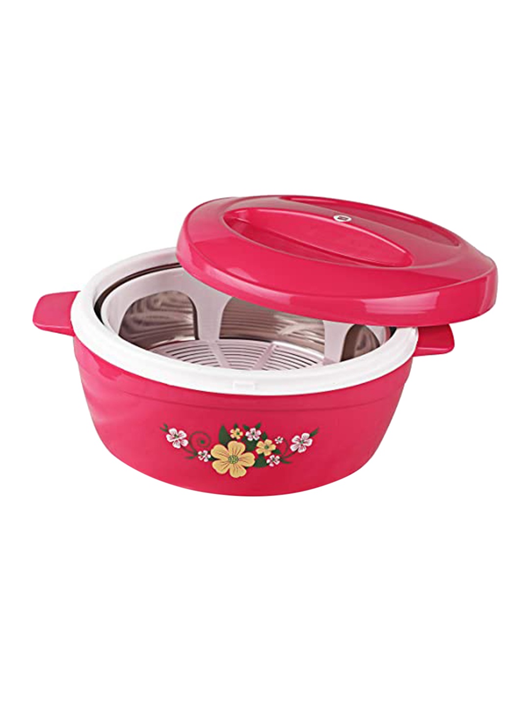 

Cello Pink Inner Steel Outer Plastic Insulated Casserole With Drip Tray-2500ml