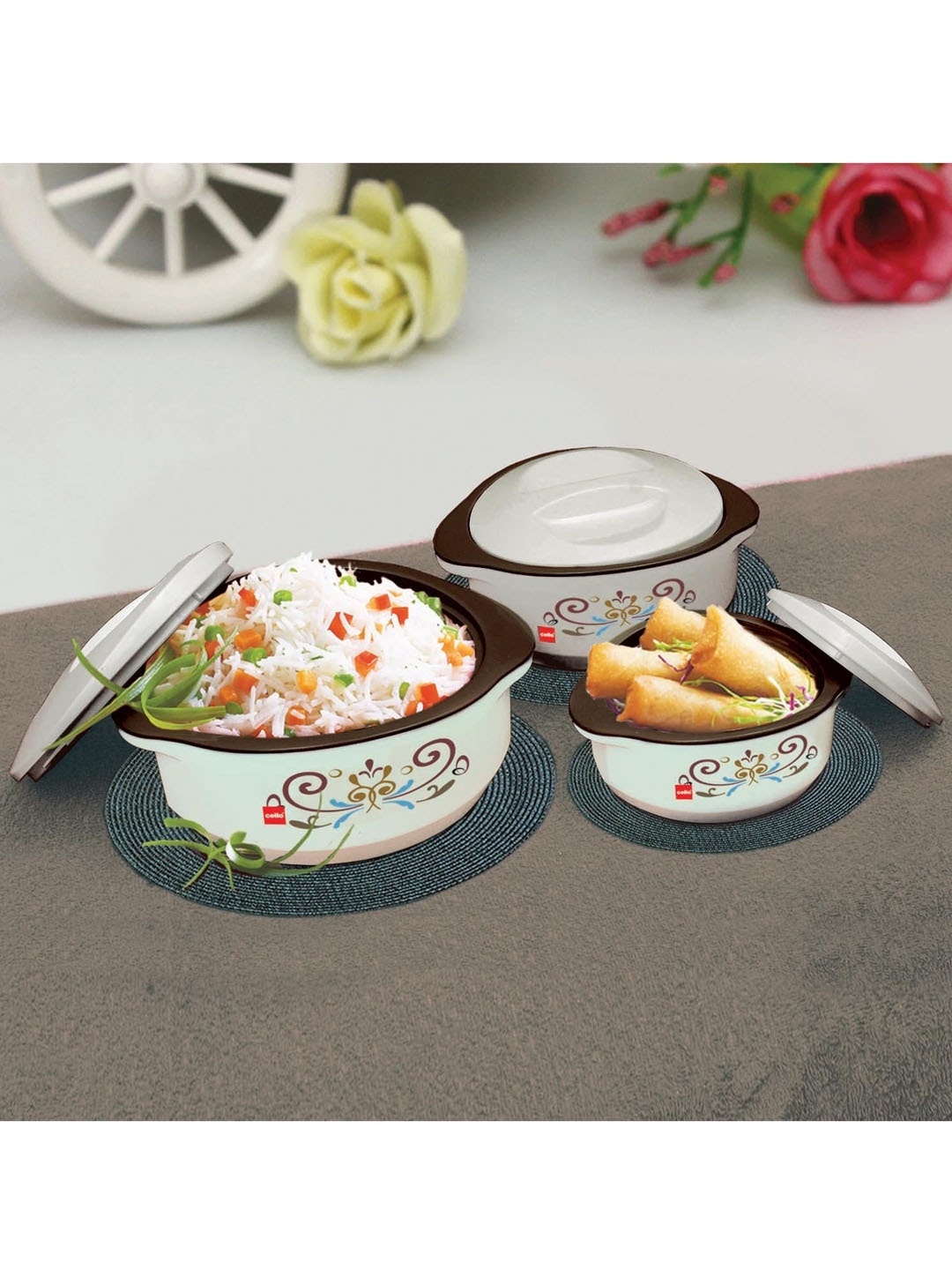 

Cello Set of 3 White & Brown Plastic Casserole