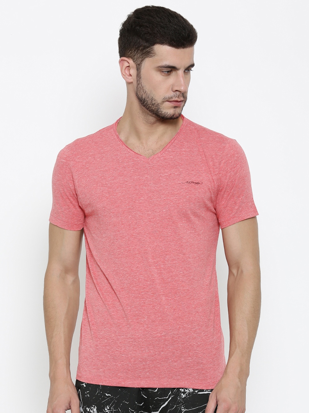 

Ed Hardy Men Pink Solid V-Neck T-shirt
