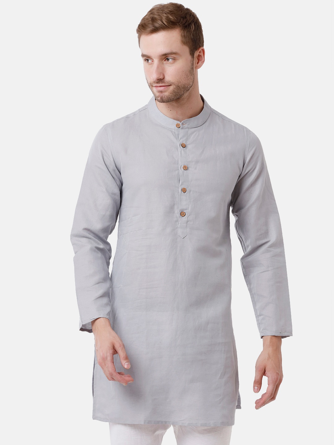 

CAVALLO by Linen Club Men Linen Cotton Grey Thread Work Kurta