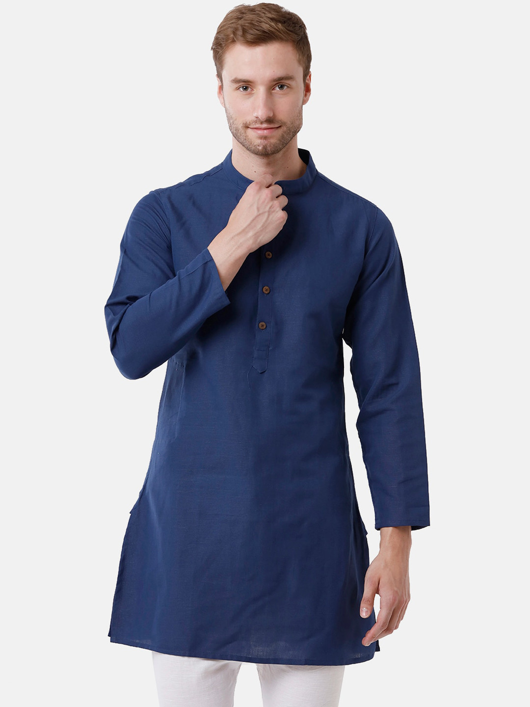 

CAVALLO by Linen Club Men Blue Thread Work Kurta