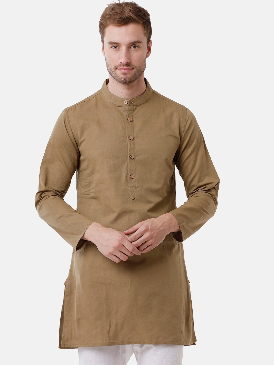 

CAVALLO by Linen Club Men Brown Thread Work Linen Cotton Kurta