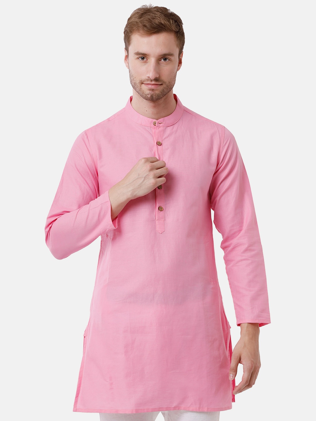 

CAVALLO by Linen Club Men Pink Thread Work Linen Cotton Kurta