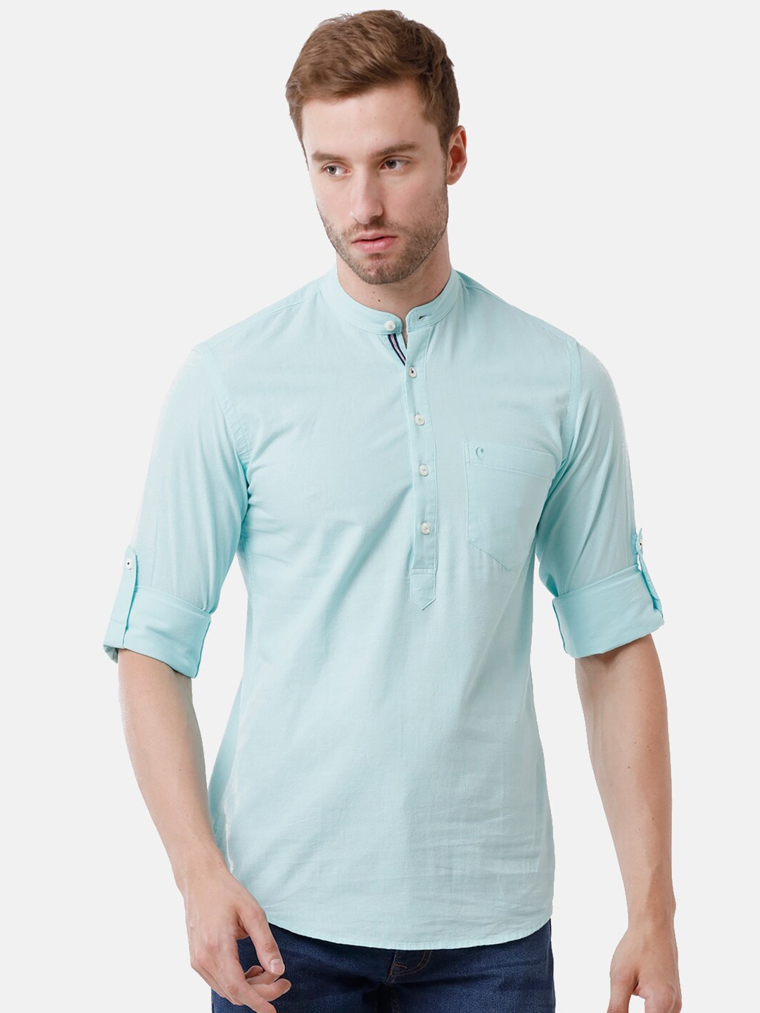 

CAVALLO by Linen Club Men Turquoise Blue Linen Cotton Casual Shirt