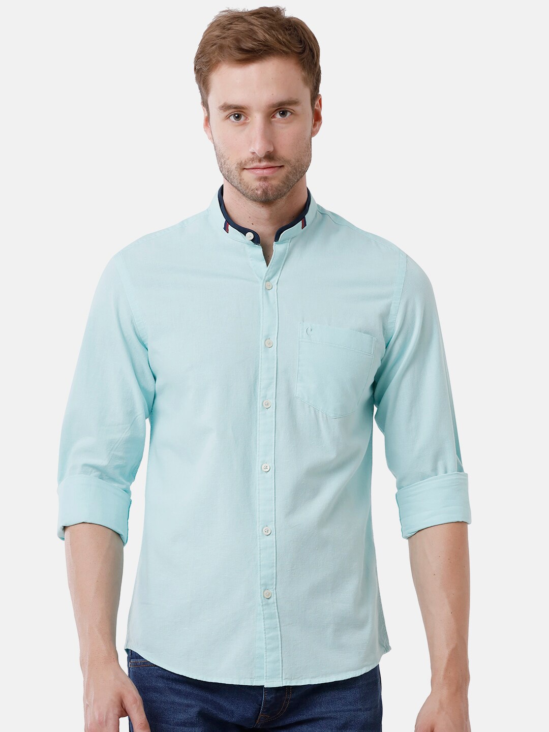 

CAVALLO by Linen Club Men Turquoise Blue Linen Cotton Casual Shirt