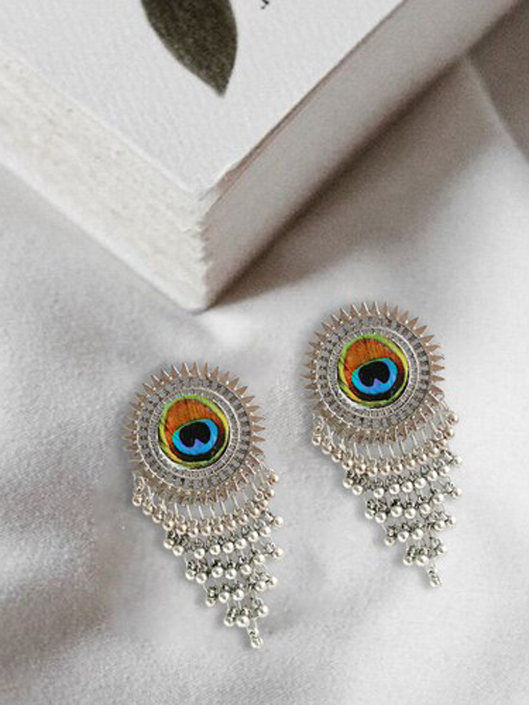 

ANNA CREATIONS Silver-Toned Contemporary Jhumkas Earrings