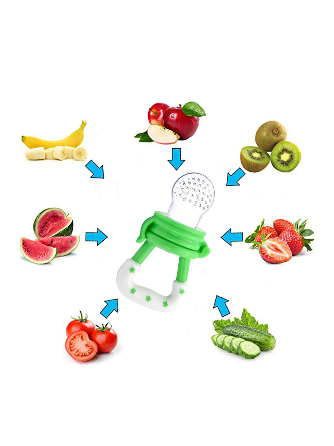 

The Little Lookers Kids Green Solid Squeeze Food Grade Silicon Bottle Feeder & Fruit Pacifier