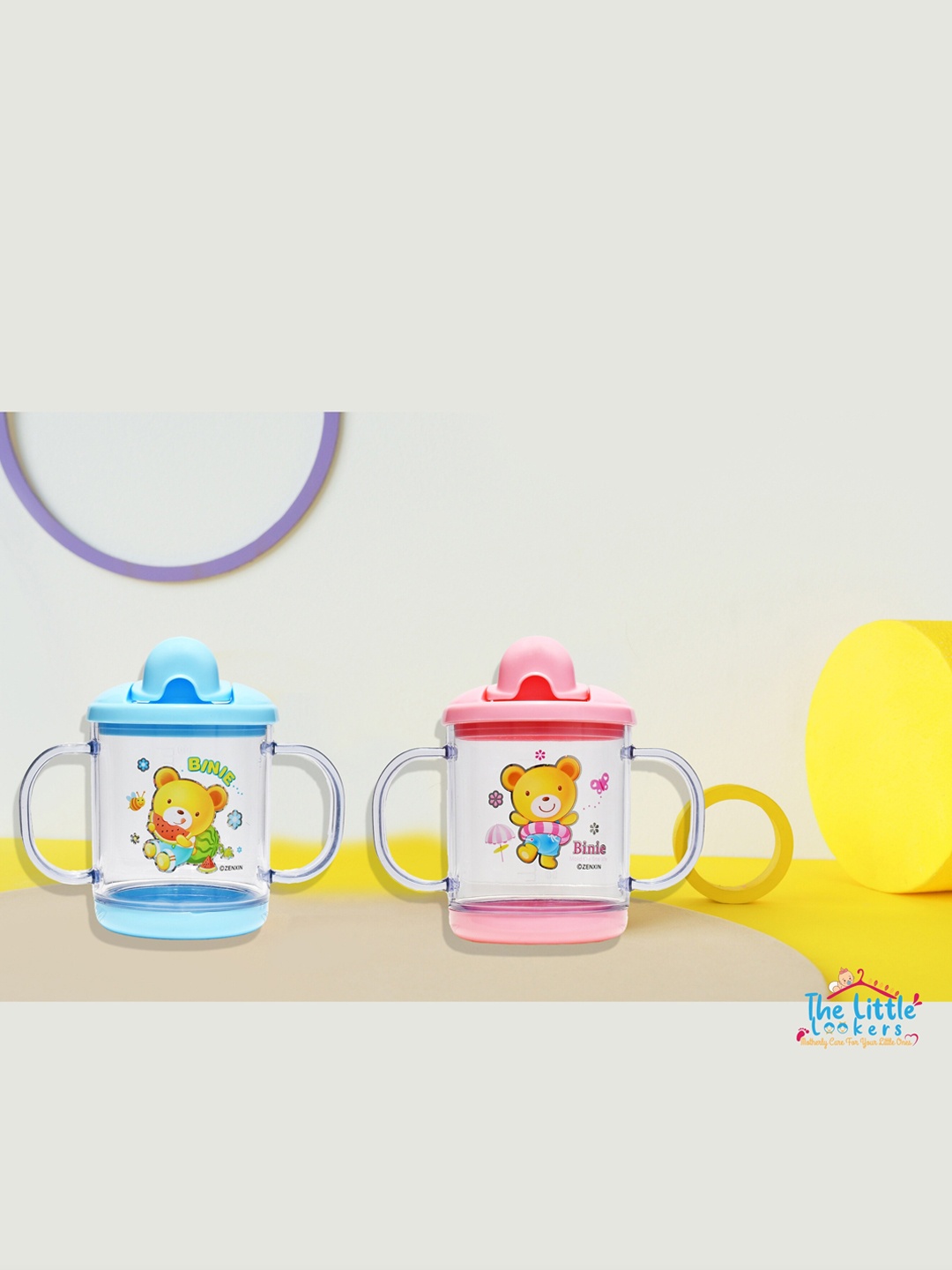

The Little Lookers Infants Set Of 2 BPA Free PP Water Sipper Cups with Handles, Pink
