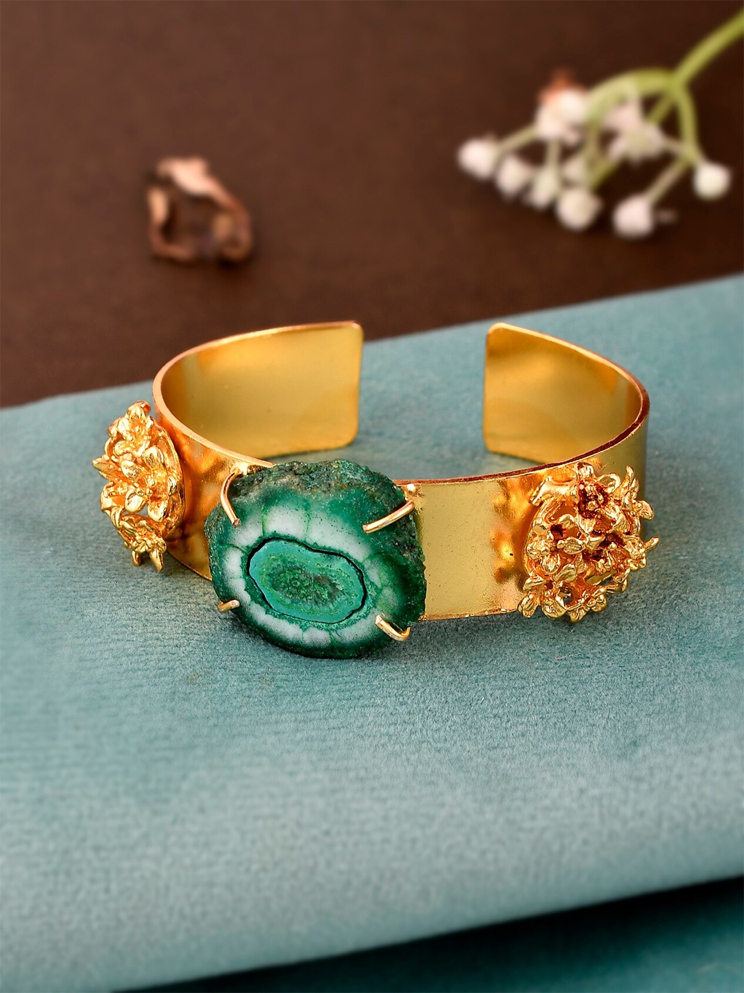 

Silvermerc Designs Women Gold-Plated & Green Brass Cuff Bracelet