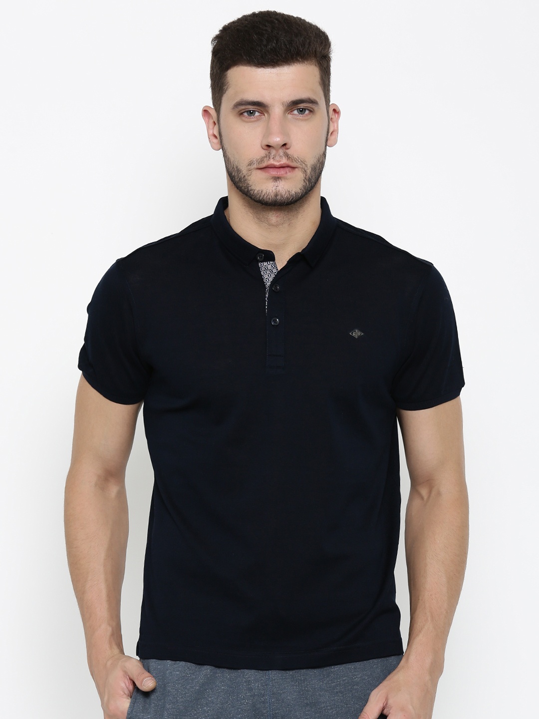 

Ed Hardy Men Navy Solid Polo Collar T-shirt, Navy blue