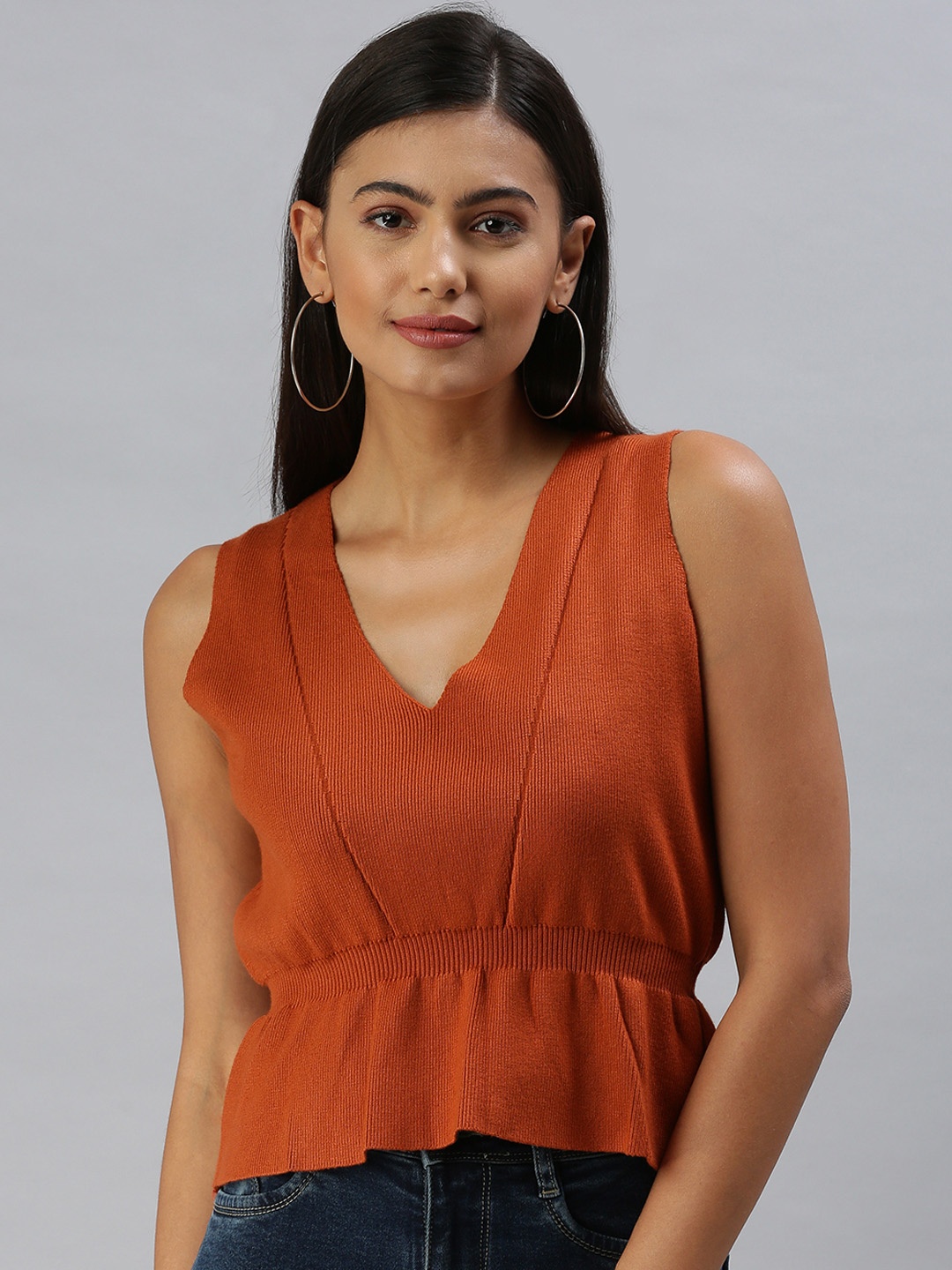 

SHOWOFF Brown Cinched Waist Top