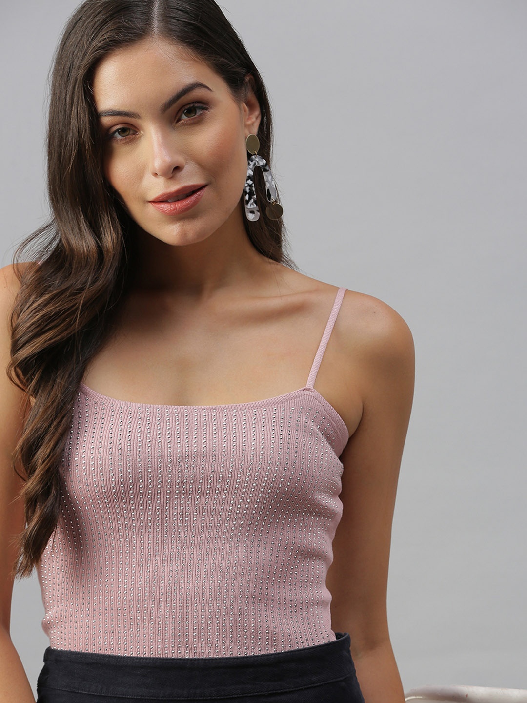 SHOWOFF Mauve Accordion Pleats Crop Top