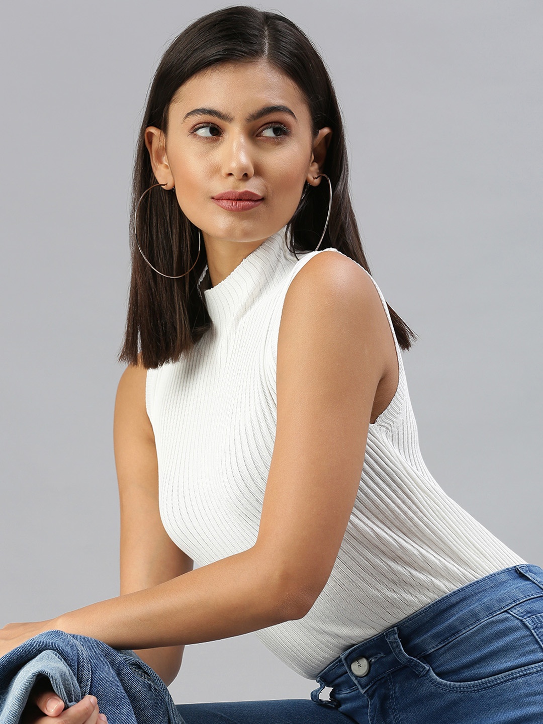 

SHOWOFF White High Neck Sleeveless Top