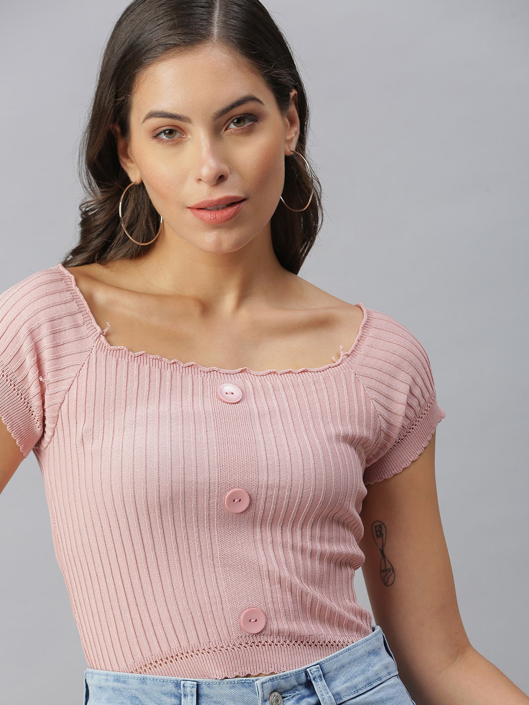 

SHOWOFF Mauve Striped Crop Top