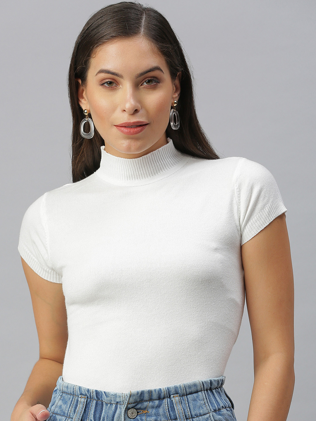 

SHOWOFF White High Neck Solid Top